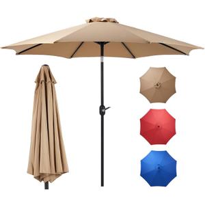 OLIXIS 9ft Patio Umbrella with Tilt and Crank Button & 8 Sturdy Ribs Waterproof, Patio Table Umbrella Perfect for Poolside, Terrace, Beach and Outdoor Restaurant, Khaki