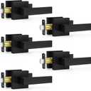Plustool 5 Pack Matte Black Door Handles Interior, Passage Door Knobs Closet Door Levers for Hallway, Heavy Duty Square Doorknob Non-Locking Handlesets for Left & Right Sided Doors