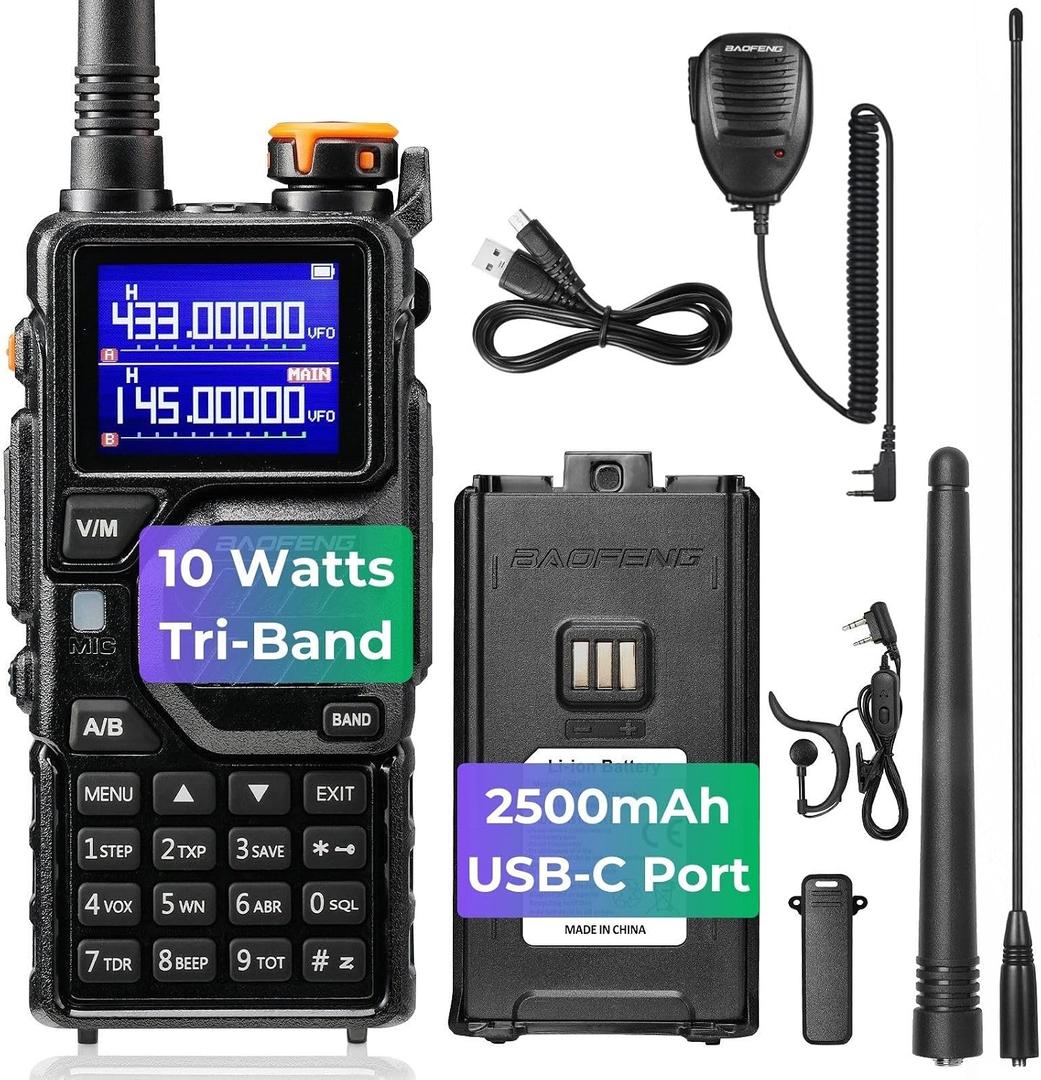 BAOFENG K5PLUS 10W Tri-Band Ham Radio with Long High Gain ANT & Speaker Mic