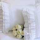 2-Pack White Pillow Shams Shabby Chic Pillowcases with Lace Ruffles Vintage Pillow Covers Cotton Queen Size 20"X30" Luxury Elegant