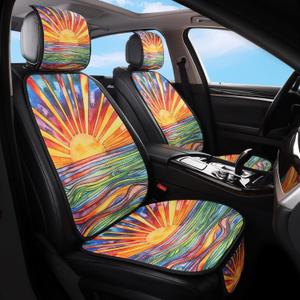 Car Seat Covers Set, 2 - Front Seat Full Set, Colorful Sunset Honeycomb Knit Fabric, Breathable & All - Season Universal Automotive Seat Protectors
