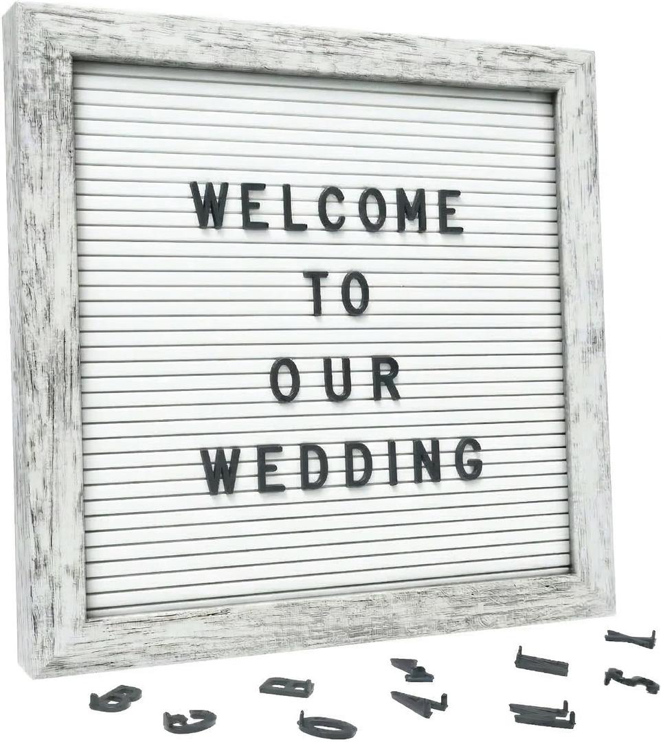 C CRYSTAL LEMON Rustic White Felt Letter Board 10x10 Inch, 336 Letters Numbers & Symbols, Changeable Message Board with Wooden Frame, Wall Mount or Stand