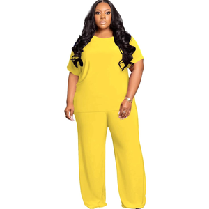 Women's Plus Size Two Piece Outfits Sweatsuits Sets Sexy Backless Short Sleeve Tops Wide Leg Pants Tracksuit Setsq 4XL, Yellow