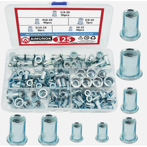 AIMUNOK 125PCS Alloy Steel Rivet Nuts Kit #8-32#10-24 1/4"-20 5/16"-18 3/8"-16 Threaded Insert Nutsert Rivnuts (Rivet Nut KIt)