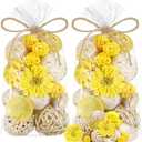 Riceshoot 2 Pack Decorative Balls Potpourri Bowl Filler Decor Natural Vase Bowl Filler Assorted Spherical Rattan Twigs Wicker Balls Cotton for Home Centerpiece(Lemon Yellow)