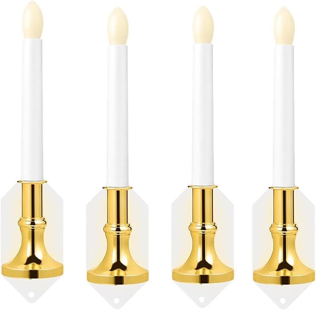 ECAILINAG Flickering Solar Candle Light, Fireless Dusk to Dawn Lighting Waterproof Solar, Window Wall Light, Romantic Night Light Wall with Suction Cup for Party Christmas Decoration - 4 Pack