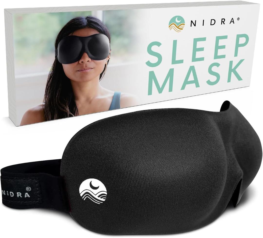 Nidra Sleeping Mask for Women and Men with 3D Contoured Cup Molded Black Out Eye Mask Perfect for Side Sleeper, Travel, Yoga, Meditation, and Nap - Black