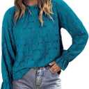 StunShow Women Eyelet Shirts Long Sleeve Shirts for Women Lace Dressy Embroidered Blouses 2025 Fashion Top (Blue, XL)