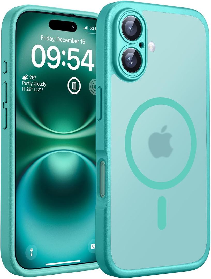 TOCOL Magnetic for iPhone 16 Case, Upgraded Full Camera Protection, Compatible with Magsafe, Drop Protection, Translucent Matte Back Bumper Phone Cover 6.1-Inch (Green)