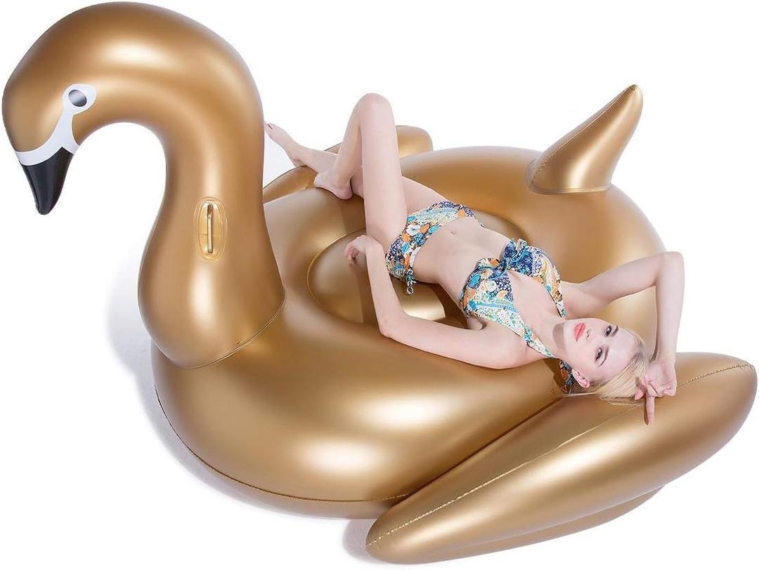 Jasonwell Giant Inflatable Golden Swan Pool Float with Fast Valves Summer Beach Swimming Pool Floatie Lounge Floating Raft Outdoor Party Decorations Toys for Adults (XXXL), 3X-Large