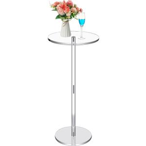 Chunful Clear Acrylic Drink Table, End Drink Table for Small Spaces, 10 L x 10 W x 21.3 H, Small Round Side Table for Living Room Bedroom Balcony, Round, Easy Assembly