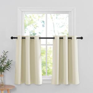 RYB HOME Blackout Curtain Tiers - Thermal Insulting Small Window Decor for Bedroom Bathroom Kitchen Boho Privacy Drapes, Beige, W 42 x L 36, 2 Panels