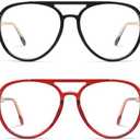 AMOMOMA Retro Blue Light Aviator Reading Glasses for Women Men, Vintage Computer Reader Frame 2.0 1.5 AM6155, 1 Pcs