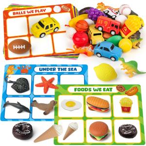 Coogam Sorting Toy for Toddlers, Animals Dinosaurs Fruits Vehicles Foods Fishes Balls Farm Playset, Fine Motor Montessori Game Preschool Educational Learning Gift for Year Old Kids