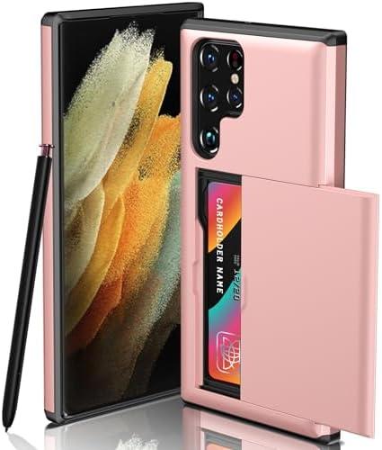 ATRAING Compatible with Samsung Galaxy S24 Ultra Wallet Case with Credit Card Holder Hidden Card Slot Slim Shockproof Protective Hard Cover for Women Man (Rose Gold) 2Pcs