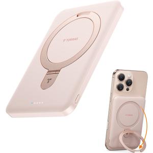 TORRAS 0.45" Slim Magnetic Portable Charger Power Bank for iPhone 5000 mAh 22.5W PD Fast Charging Wireless Battery Pack O Stand Compatible with Magsafe, i Phone 16 Pro Max, Pro,15,14,13,12, Rose Gold