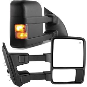 YITAMOTOR Towing Mirrors Compatible for 99-07 Ford F250/F350/F450/F550 Super Duty, 01-05 Excursion Pair Set Extendable Smoke Power Heated with Signal Light Side Mirrors