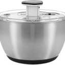 Ourokhome 6.3 QT Stainless Steel Salad Spinner, Large Lettuce Spinner with One-Hand Press Pump, Brake Button, Non-Slip Base and Retractable Handle, Vegetable Washer & Dryer for Greens, Fruits and Herb