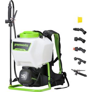 Greenworks 40V Cordless Backpack Sprayer (4 Gallon / 5 Tips / 25 FT Spray) For Weeding, Spraying, and Cleaning, Tool Only