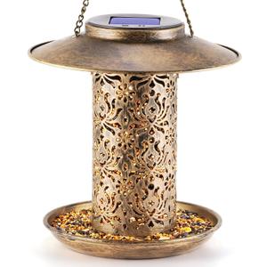 SWEETFULL Solar Bird Feeder for Outdoors Hanging, Metal Wild Bird Feeder for Cardinals Solar Garden Lantern with S Hook as Gift Ideas for Bird Lovers (2LBs Heavy Duty Weather Resistance birdfeeders)