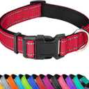 Reflective Dog Collar, Adjustable Soft Neoprene Padded Nylon Pet Collars with Buckle for Medium Dogs,M, Red