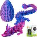 ELORION 12 3D Printed Articulated Fidget Figure in 5 Dragon Egg, Prefilled Egg with Dragon Inside, Easter Basket Stuffer Gift (Purple)