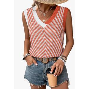 SHEWIN Tank Tops for Women 2025 Casual Sleeveless Shirts Knit Sweater Vest V Neck Summer Tops size XL