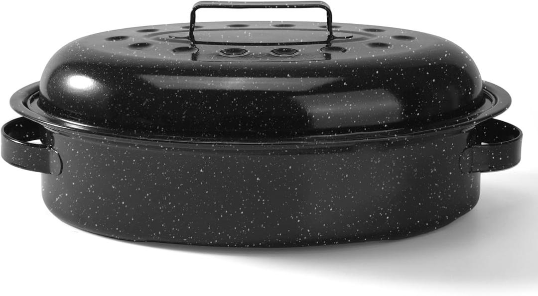 15.4 Roasting Pan With Lid, Oval Roaster Pan, Medium Roasting Pan For 10 Lb Turkey, Chicken, Lamb, Vegetables, Casserole, Lasagnaa