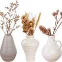 Ceramic Vase Set of 3,Minimalist Boho Dried Flower Vases for Living Room Table Centerpiece,Modern Farmhouse Vintage Mini Vases for Pampas Grass Flower Home Decor Gift (Neutral Color, Small)