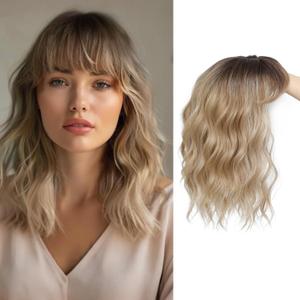 14inch Hair Toppers for Women with Thinning Hair Short Curly Toppers Hair Pieces for Women Synthetic Clip In for Women's Wiglets Large Base Dark Blonde with Dark Root