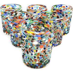 Confetti Rocks 10 oz Tumbler Glasses (set of 6) Mexican Handmade Multicolor Glassware, Recycled Glass, Lead-free, Toxin-Free (Tumbler)