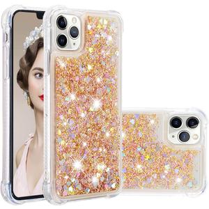 Compatible with iPhone 11 Pro Max Case, Bling Glitter Liquid Clear Case Floating Quicksand Shockproof Protective Sparkle Silicone Soft TPU Case for iPhone 11 Pro Max. YBL Love Gold