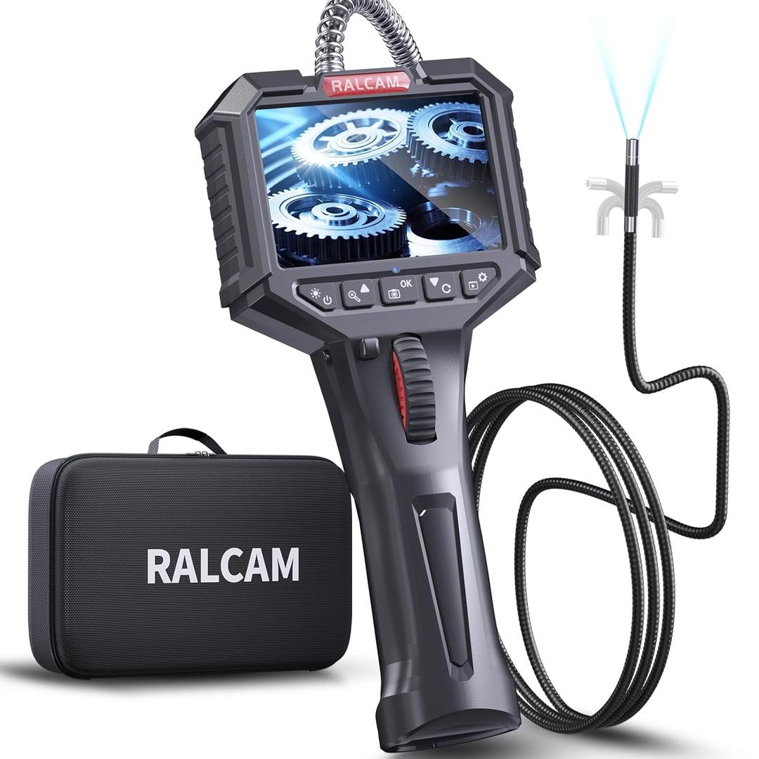 Ralcam Two-Way Articulating Borescope, Endoscope Camera with Light 0.24in/6.2mm Articulated Inspection Camera, Semi-Rigid HD Video Snake Scope for Automotive Aircraft Mechanics