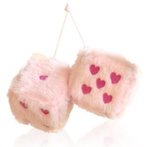 Pair 3 Colorful Heart Embroidered Fuzzy Plush Dice, Soft Plush Car Decoration Hanging Ornaments, Couple Car Decorative Vintage Accessories for Rearview Mirror Decorations(Pink Rose Red Dots)