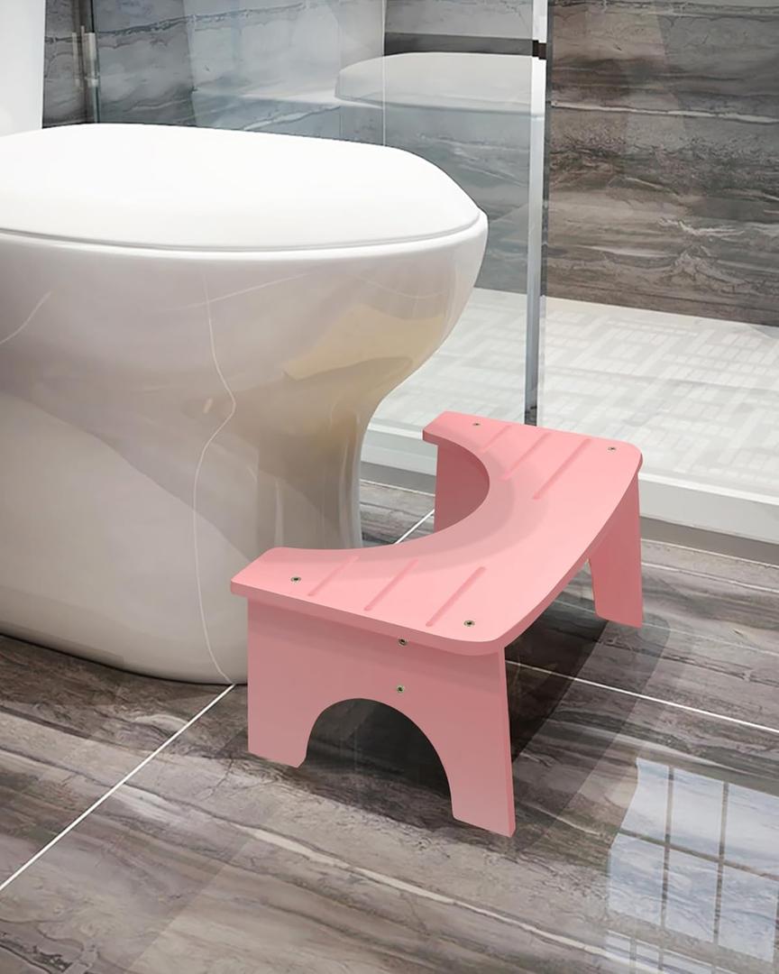 Bamboo Toilet Stool, 7" Toilet Stool Squat Adults Kids, Portable Simple Curve Squat Toilet Potty Stool, Non-Slip Poop Stool for Bathroom, Improve Squatting Posture and Comfort (Pink) (7inch (1 Pack), Pink)