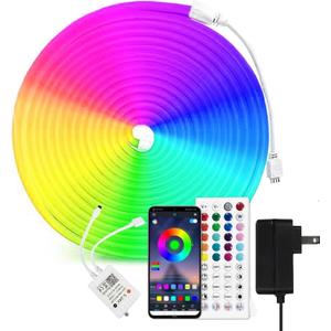 iNextStation RGB Neon LED Strip Lights, 16.4 FT Color Changing Flexible Rope Lights with Power Adapter, Control with APP & Remote, IP65 Waterproof, Music Sync Neon Light Strip for Bedroom Party Decor