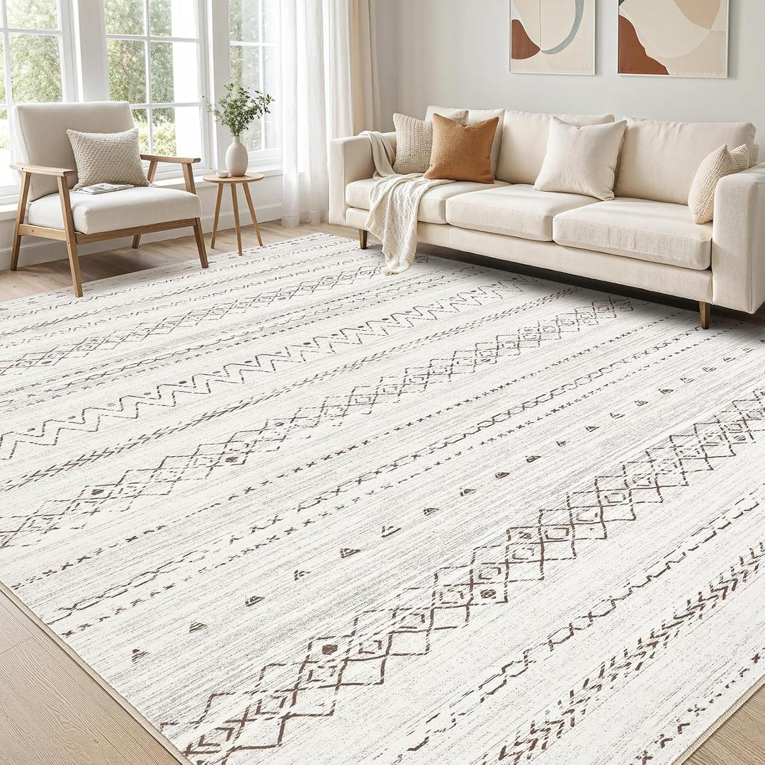 cotiled 6x9 Area Rug Living Room: Washable Boho Rugs with Non Slip Backing Large Soft Indoor Stain Resistant Carpet for Bedroom Farmhouse Dining Room Lightweight Home Decor Brown