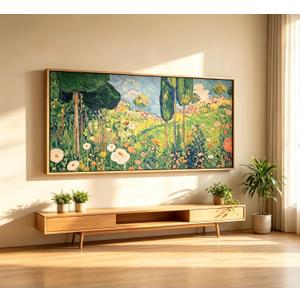 Large Wood Framed Horizontal Botanical Wall Art,Green Spring Garden Canvas Print,Vintage plant Floral Landscape Picture Poster,Natural scenery Painting Artwork for Bedroom Living Room Office