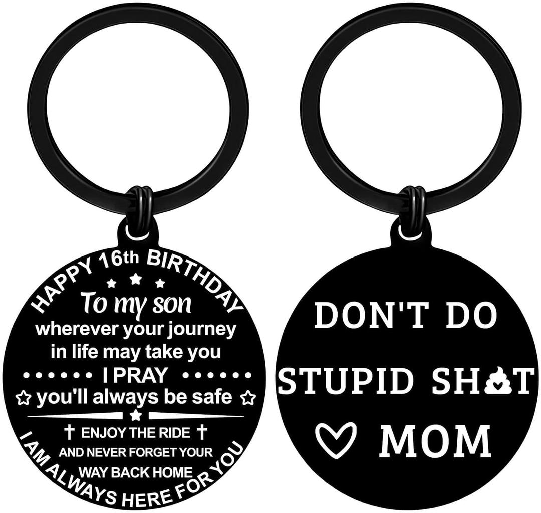 2 x Son Gifts from Mom Dad to Son keychain Teen Adult Sons Birthday Graduation Christmas Gifts (16-From Mom)