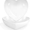 WHJY Set of 2 Porcelain Heart Shaped Bowls, 7 inches White Ceramic Dish Set for Valentines Day, Salad, Fruit, Cereal and Appetizer
