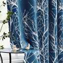 FMFUNCTEX 100% Blackout Curtains for Bedroom, Curtains 96 Inches Long Metallic Silver on Navy Blue Tree Branch Curtains for Living Room, Room Darkening Foil Tree Thermal Insulated 2 Panels Grommet Top