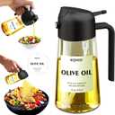 2 in 1 Glass Oil Sprayer & Dispenser,16oz/470ml Olive Cooking, Air Fryer, and Salad, for Kitchen Gadgets and Air Fryer Accessories, w/Stickers (Black)