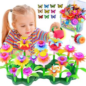 FUNZBO 109pcs Flower Garden Building Toy Set - Spring Toys for 3 4 5 6 7 Years Old Girl, STEM Montessori Educational Toy for Kid Toddler, Sorting & Stacking Building Block Birthday Gift