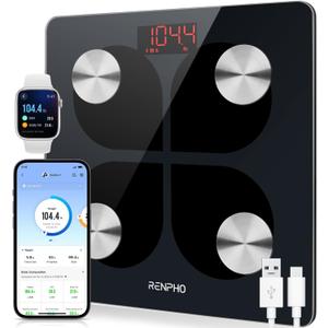 RENPHO Rechargeable Smart Scale, Digital Weight Scale for Body Weight, Bathroom Scale with BMI and Body Fat, FSA HSA Eligible, Body Composition Monitor with Smartphone App, 396 lbs, Elis 1