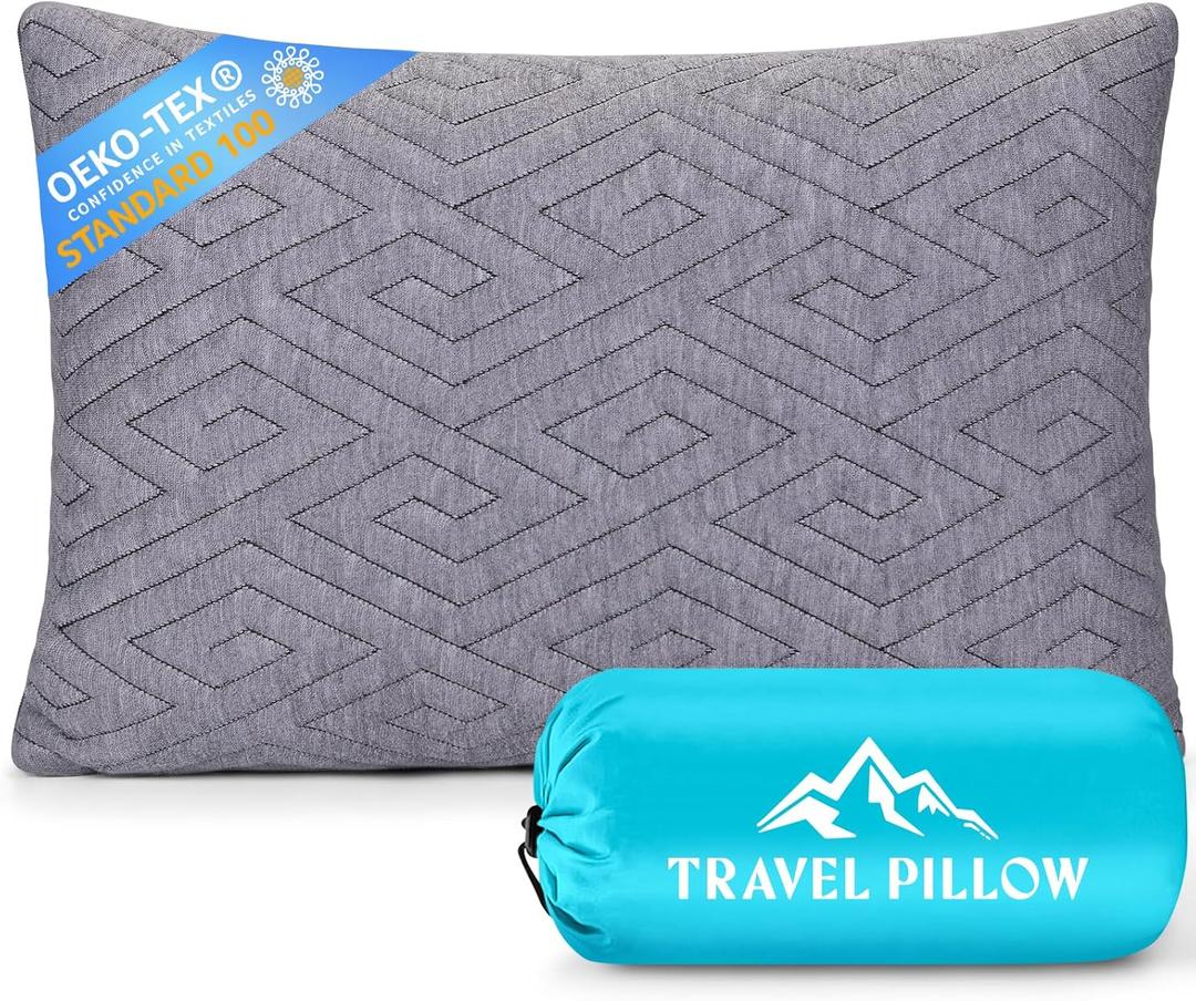 Travel Pillow for Sleeping Camping, Memory Foam Small Pillow with Breathable Cover for Backpacking, Airplane, Car (15.5 X 12 Inch)