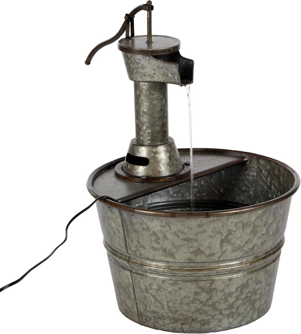 Deco 79 Metal Fountain with Pump Style Faucet, 15" x 17" x 18", Gray