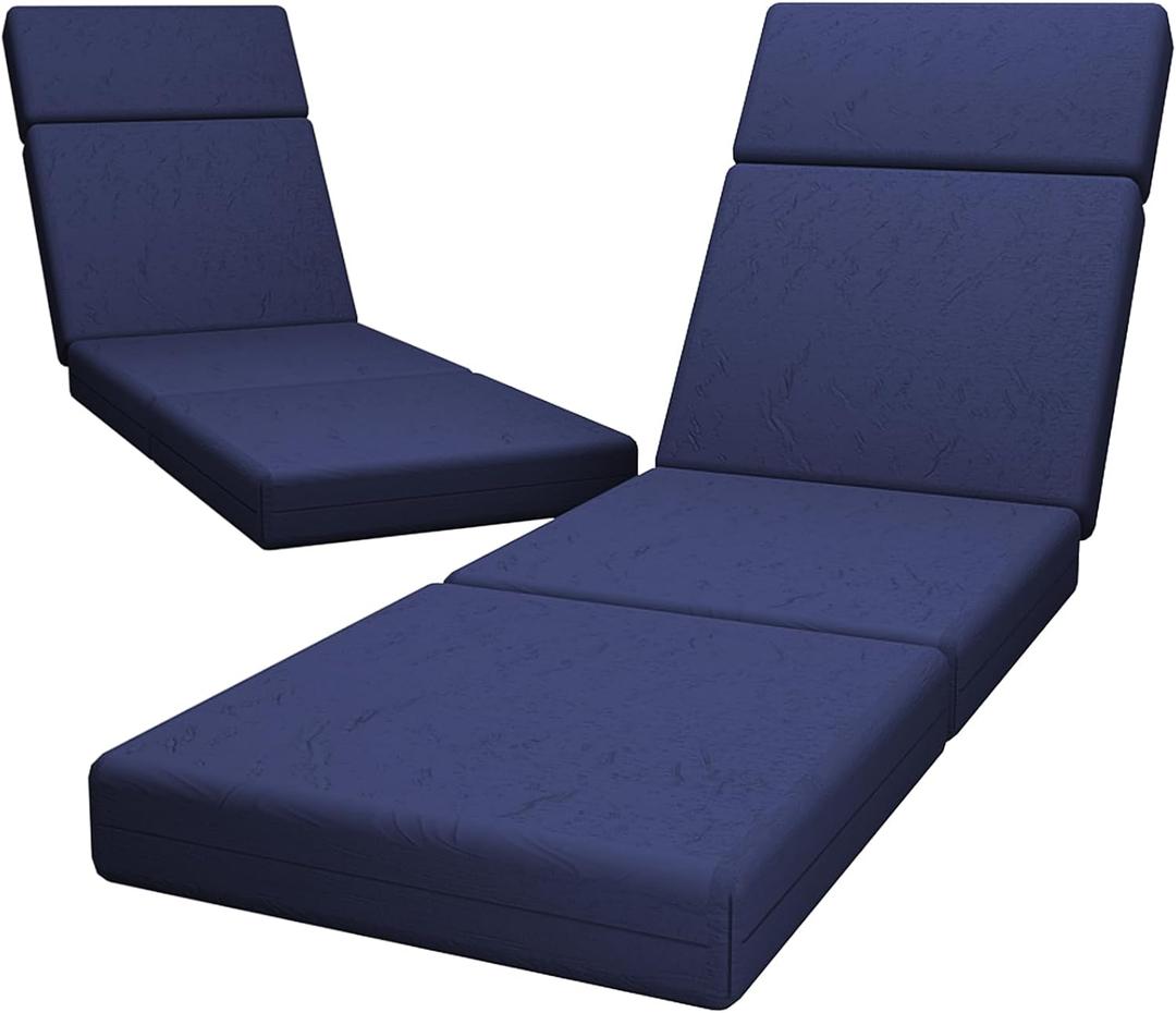 2 Pcs Chaise Lounge Cushions Outdoor, 72 x 21 x 4 Inch Lounge Chair Cushions for Outdoor Furniture - Waterproof Lounge Patio Replacement Cushion, 4In Fade-Resistant ThickPatio Chaise Lounge Cushion (Navy Blue)