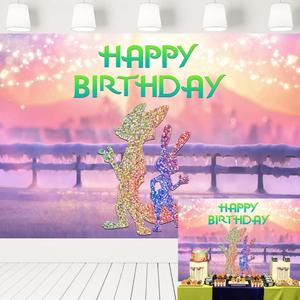 Winter City Zoo Backdrop for Birthday Party Light Garland Snow Fence Pink Background Rabbit Fox Movie Themed Banner 7x5 ft 16
