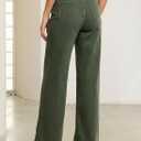 Sidefeel Women's Jeans Wide Leg High Waisted Stretchy Straight Leg Denim Pants Baggy Jeans Green Size 14