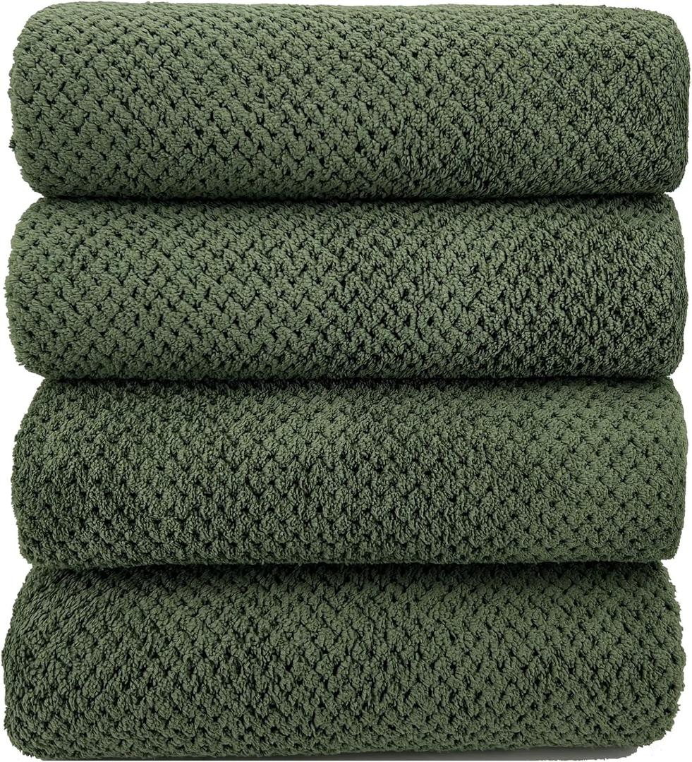 YTYC Towels,29x59 Inches Extra Large Bath Towels for Bathroom Super Soft Quick Dry Light Weight Waffle Microfiber Shower Towels 80% Polyester 20% Nylon (Olive Green,4 Piece)
